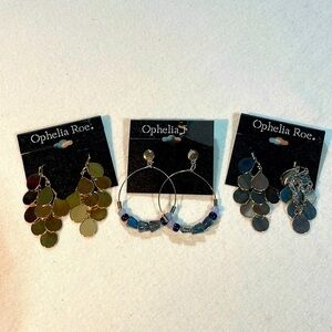 NWT Bundle of 3, Ophelia Roe, Silver-Gold-Blue Hoops,